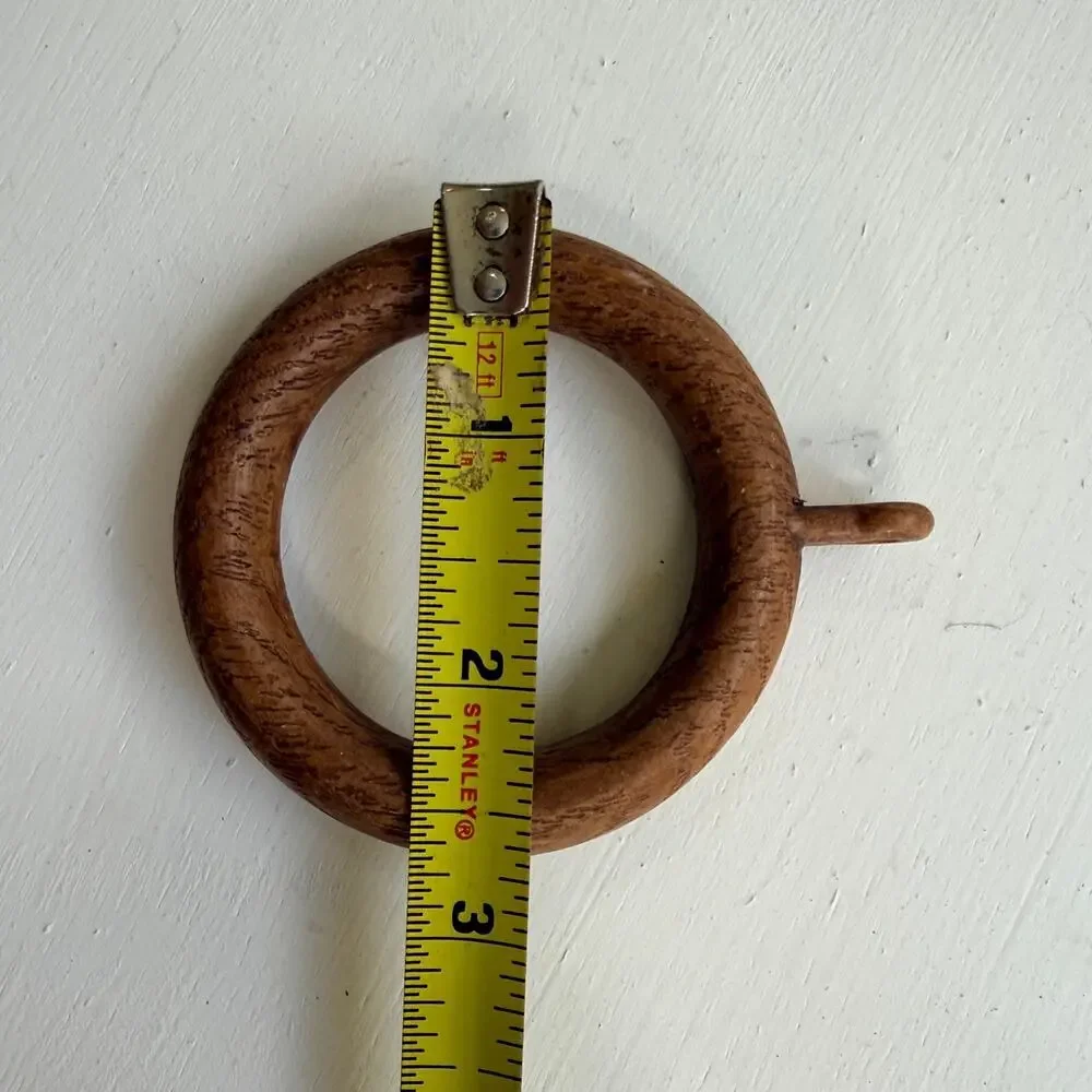 12 Vintage Faux Wood Curtain Rings Brown Resin Drapery Pole Rings with Eyelet